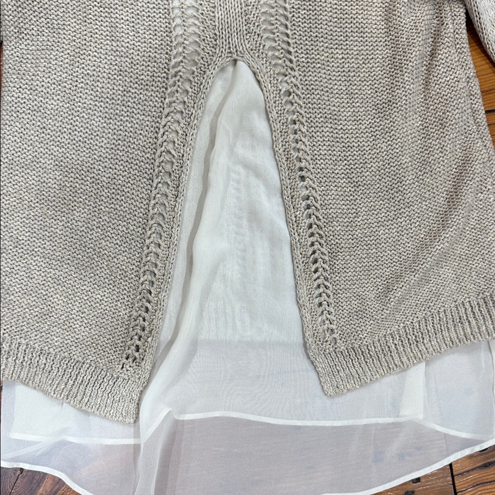 Lucky Brand Taupe Knit Sweater with Sheer Hem Size Medium - Picture 9 of 12